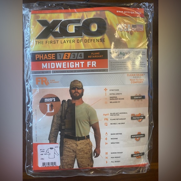 XGO phase 2 FR men’s crew neck long sleeved shirt, NWT, size Large, Tan - Picture 2 of 3